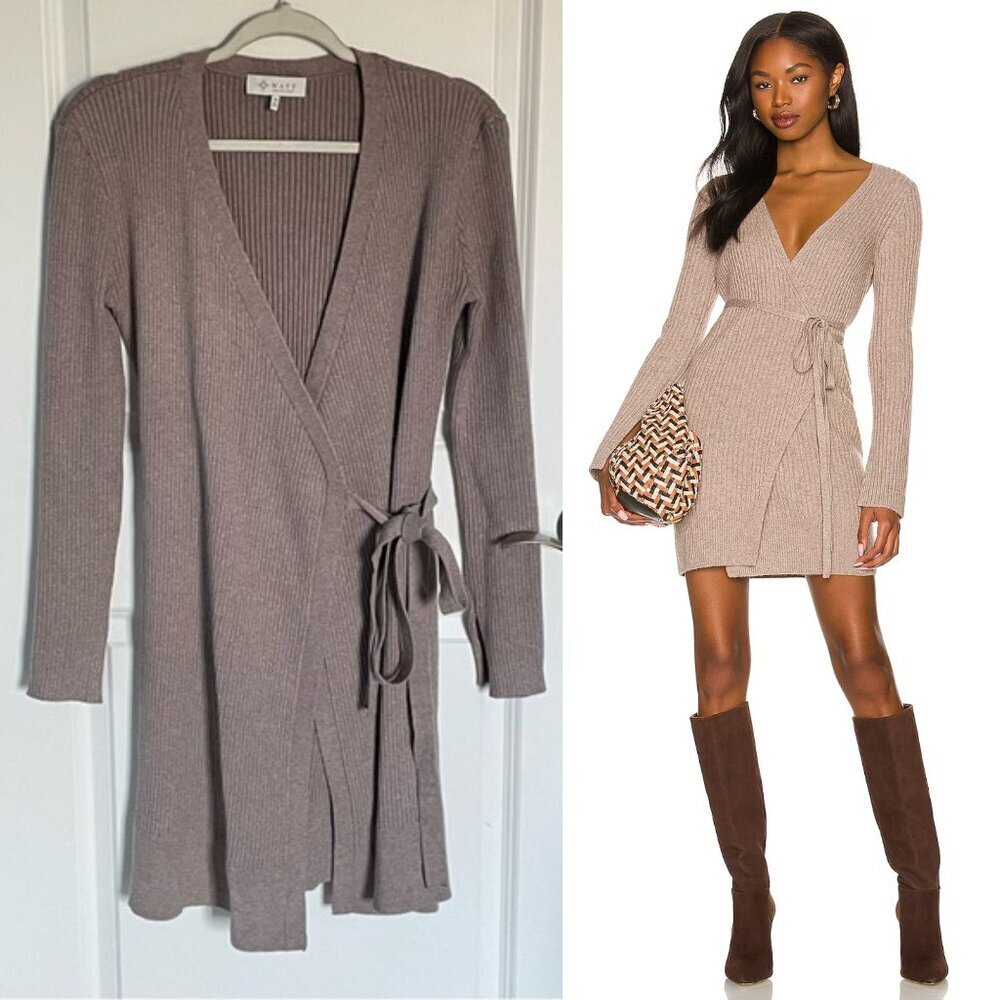 WAYF Where Are You From Long Sleeve Wrap Sweater Mini Dress Medium 54016